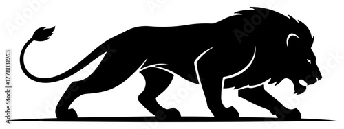 Stylized Walking Lion Silhouette. Vector Logo Icon of a Big Cat.