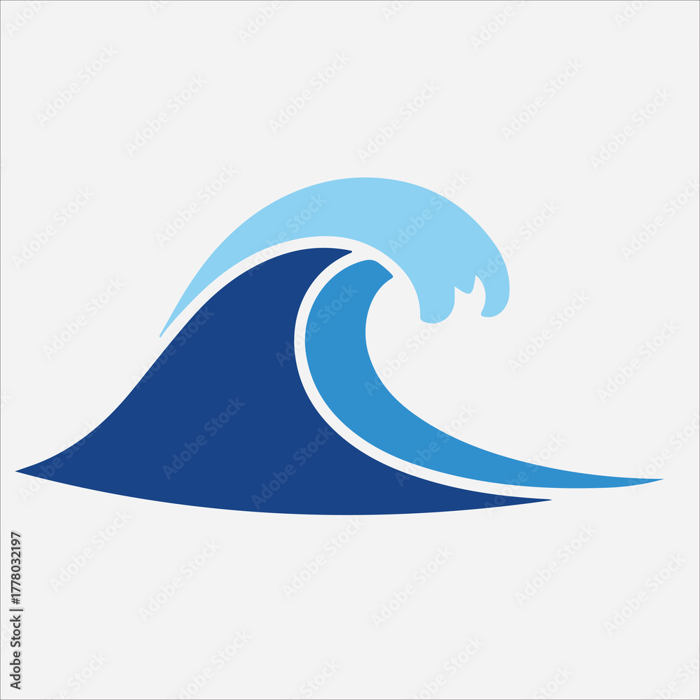 Obraz premium Graphic illustration of a stylized blue ocean wave with white outline on a clean white background.