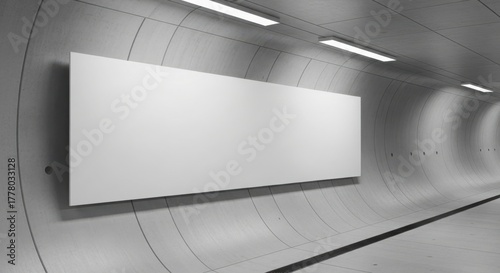 Fototapeta Naklejka Na Ścianę i Meble -  Blank billboard in subway for advertisement offers clean marketing space. Blank billboard provides an opportunity for targeted advertising campaigns, offers empty space for creative message.