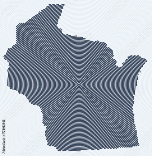 Wisconsin shape rings. State map formed by stacked circles. Wisconsin boundary shape design. Vibrant vector illustration.