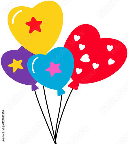 A Colorful Collection of Heart-Shaped Balloons Adorned with Stars and Hearts, Perfect for Celebrations and Festive Occasions