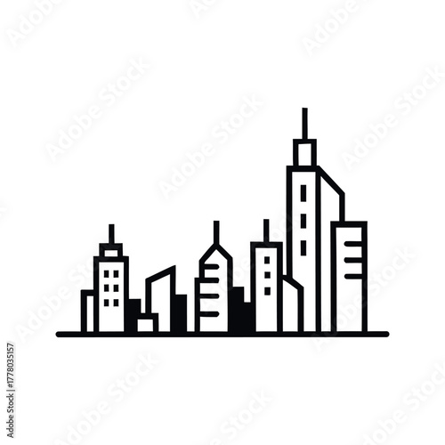 Minimalist Modern Building with Flat Roof Gardens Black and White Icon