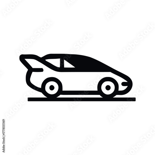Stylized Silhouette of a Futuristic Car with Rear Spoiler Over White