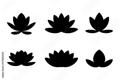 silhouette of  lotus flowers bloom blossom set 