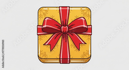 Gift Box with Red Ribbon and Snowflake Pattern