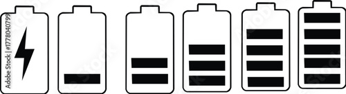 Battery charging indicator icon in white background. Fully charged and discharged battery in 0 to 100 % level icon. Vector illustration.
