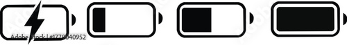 Battery GSM icon set. Isolated black smartphone battery level indicator icons on white background. Concept power, energy, low , full, emplty, load. UI elements symbols. Vector design.