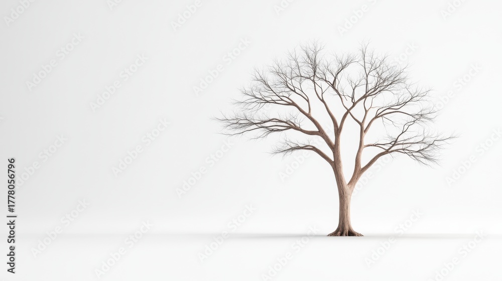 Obraz premium Bare Tree on White Background with Branches and No Leaves in Minimalist Style