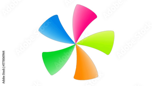 A colorful pinwheel with five blades in a radial pattern