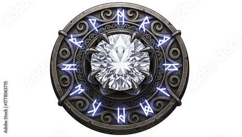 A diamond is encased in a runic amulet