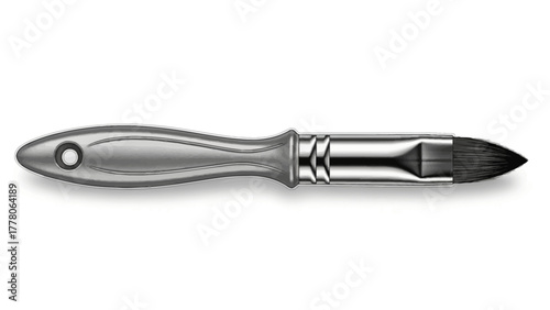 A digital illustration of a silver paintbrush with black bristles