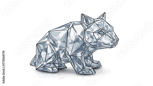 A faceted diamondlike sculpture of a bear