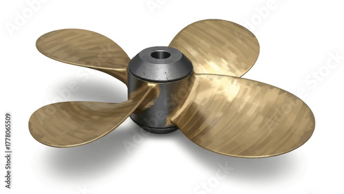 A fourbladed brass propeller on a white background