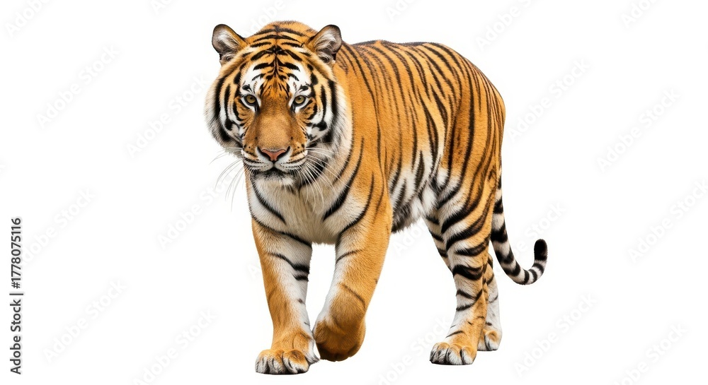 Obraz premium Majestic Tiger Walking Forward isolated on white background