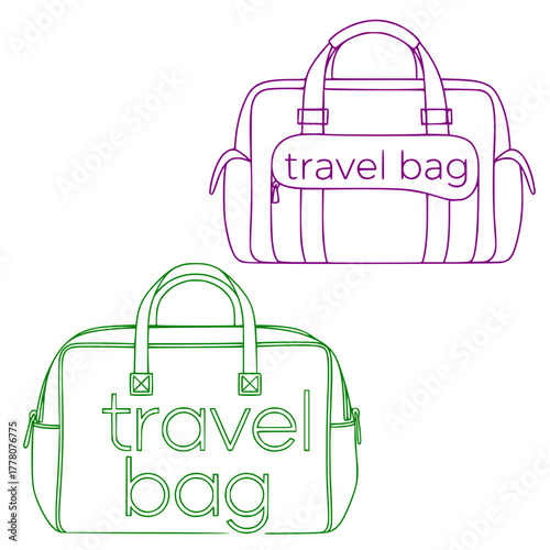 vector set:  Travel bags in outline illustration with text label design  