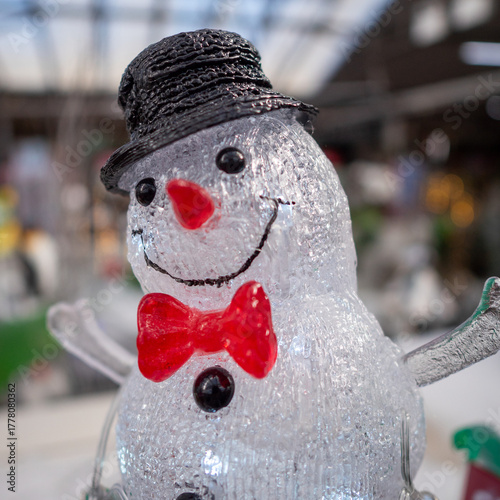Smiling Glass Snowman with Red Bow Tie Christmas Decoration