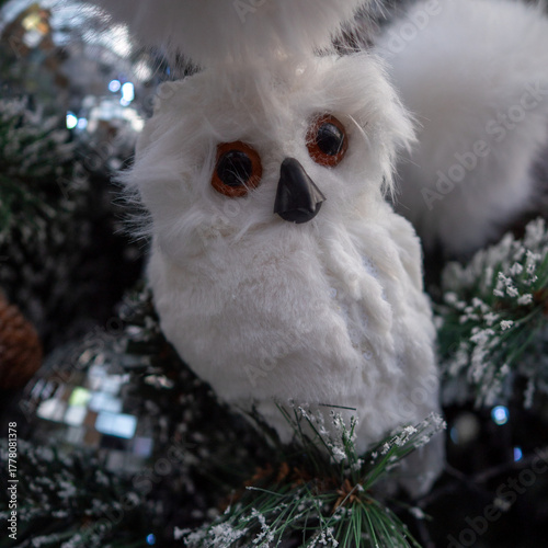 White Owl Christmas Tree Ornament on Snowy Branch