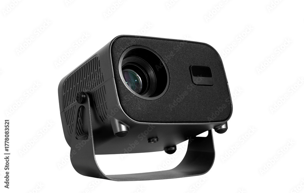 Obraz premium A movie projector, a device for viewing images and videos on a screen at home, is isolated on a white background