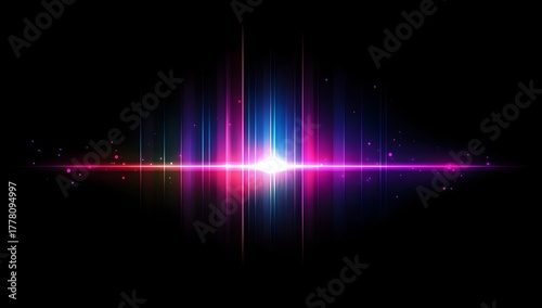 Dark abstract background with vertical neon stripes in purple and cyan tones.