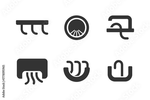 Abstract black and white symbol set featuring minimalistic designs.