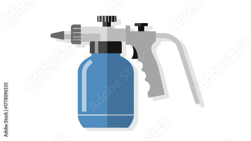 A blue spray bottle with a gray trigger nozzle and handle