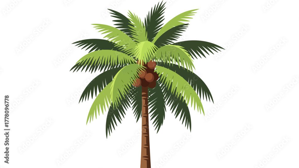 Obraz premium A browntrunked palm tree with green fronds and coconuts