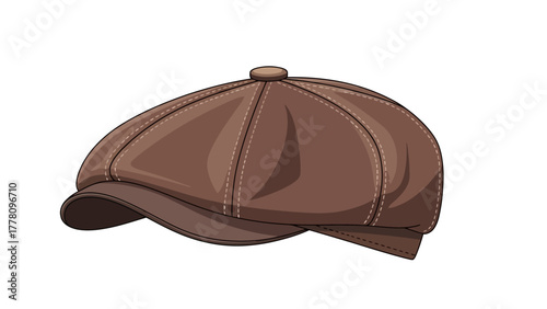 A brown flat cap with a brim and button