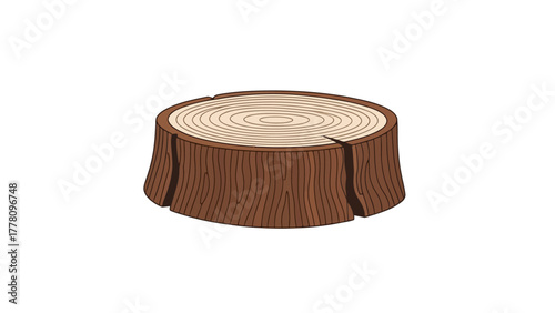 A brown tree stump with visible growth rings and bark texture