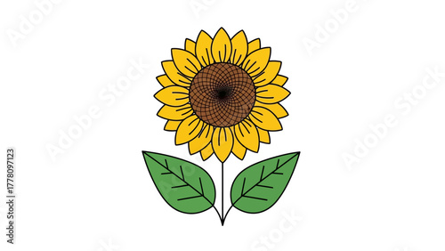 A cartoon drawing of a sunflower with yellow petals and a brown center