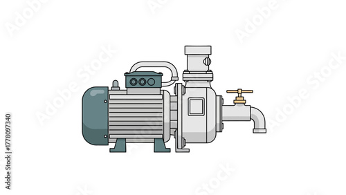 A cartoon illustration of a water pump with a faucet