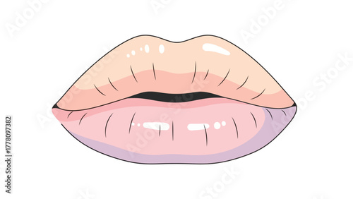 A cartoon illustration of plump glossy pink lips