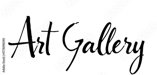 Handwritten inscription “Art Gallery” in elegant black ink calligraphy, isolated on transparent background