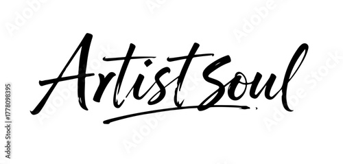 Handwritten inscription “Artist Soul” in expressive black ink calligraphy, isolated on transparent background