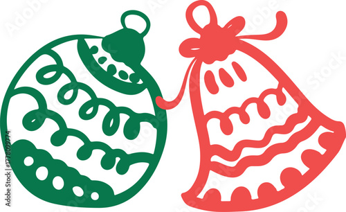 Christmas Ornament Line Art Sketch, Minimal Hand Drawn Holiday Decoration, New Year Bauble Illustration	
