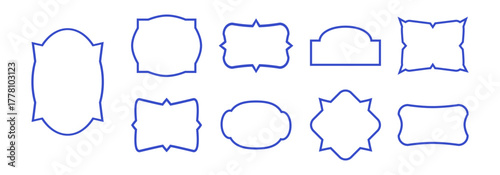 Retro banner, outline design, blue card isolated on white bg. Vector illustration