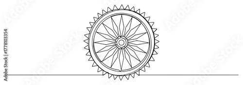 Ashoka Chakra Indian National Symbol. Dharmachakra Buddhist Wheel of Law. Continuous Line Art