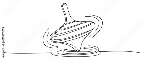 Spinning top toy in motion continuous one line drawing. Classic childhood game vector illustration.