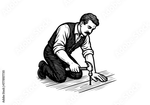 Hammer hand drawn simple engraved vector illustration