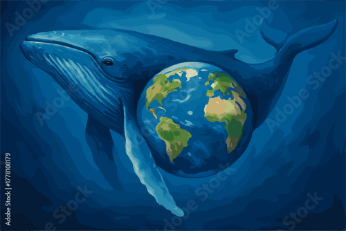 Blue Whale Carrying Earth – Symbol of Nature and Global Unity