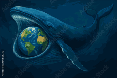 Blue Whale Holding Earth – Surreal Environmental Illustration