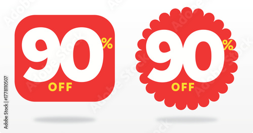 90% off, value, marketing, shop, percent, price, tag, sticker, purchase, offer, discount, abundance, sale, value, percent. Icon, set, template, vector, promo