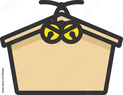 神社の絵馬のアイコン（線画カラー）のイラスト