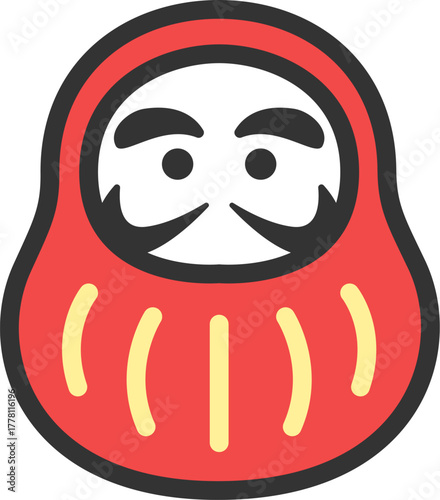 赤色の達磨のアイコン（線画カラー）のイラスト