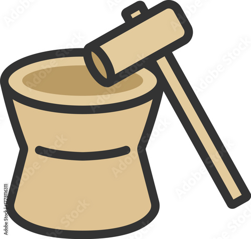 餅つきのアイコン（線画カラー）のイラスト