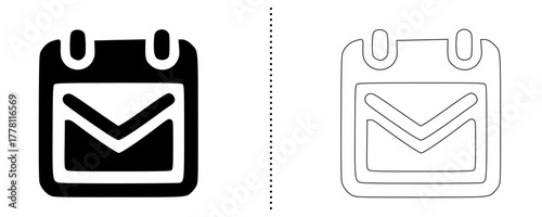 Calendar with mail icon minimal line and solid style vector symbol for email schedule reminder event invitation newsletter marketing and communication planning