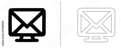 Email on computer screen icon minimal line and solid style vector symbol for digital communication online messaging newsletter marketing and web interface design