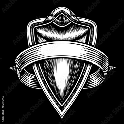 Vintage shield and banner emblem in black and white