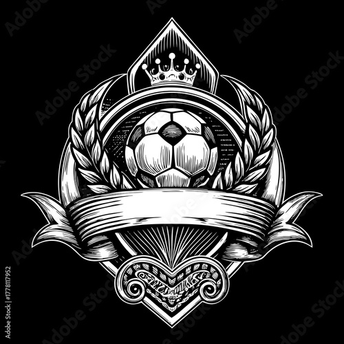 Vintage football crest with crown laurel wreath and banner