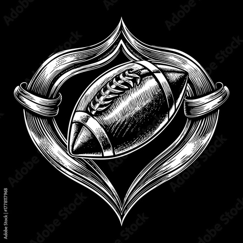 American football emblem with ribbon detail in vintage style