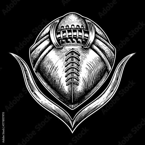 American football emblem with stylized wings on black background